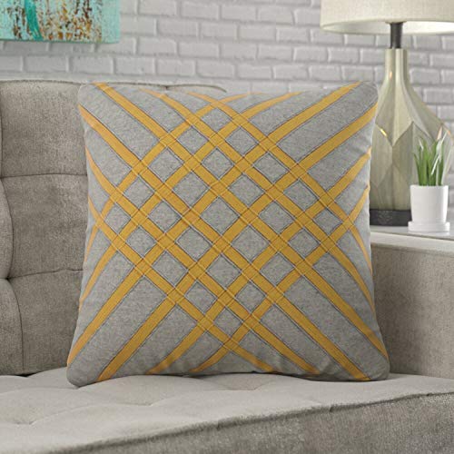 Fennco Styles Moutarde Collection Bohemian Cross Hatch 100% Pure Cotton 18 x 18 Inch Throw Pillow with Case & Insert – Blue Grey Lumbar Pillow for Couch, Bedroom and Living Room Décor