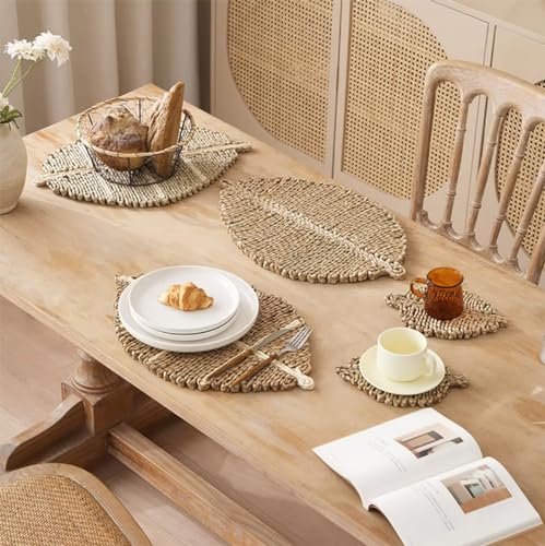 Fennco Styles Corn Husk Leaf Shaped Placemats 20" W x 13" L, Set of 4