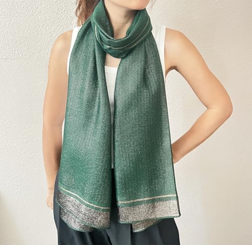 stylesilove Women Shimmering Striped Scarf Silk-like Scarves Ultra Lightweight Soft Shawl Neck Wraps