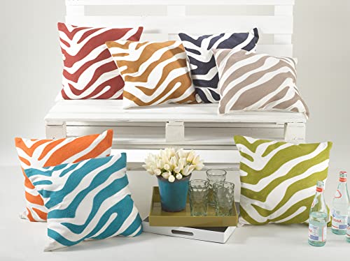 Fennco Styles Crewel Work Zebra Patterned Decorative Down Filled Cotton Throw Pillow 17" W X 17" L, 2 Colors