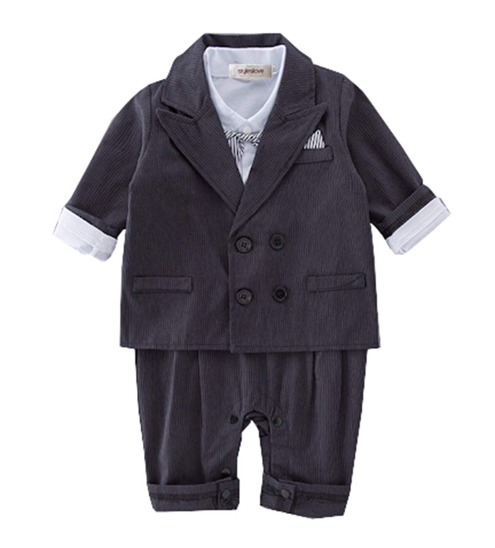 stylesilove Baby Toddler Boy Bow-tie Formal Wear Romper, Jacket & Hat 3pcs Set for Holidays, Wedding, Special Event Outfit