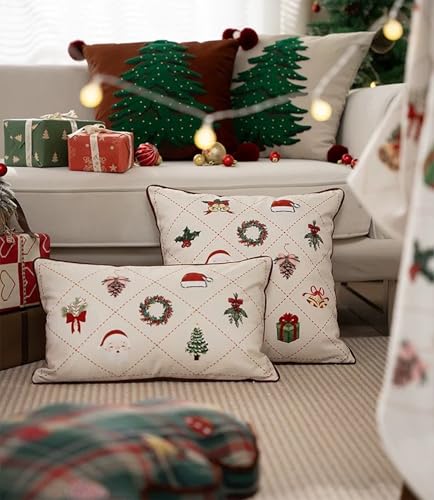 Fennco Styles Christmas Design Velvet Filled Throw Pillow 18" W x 18" L - White Festive Cushion for Home, Winter Holidays Décor, and Special Occasions