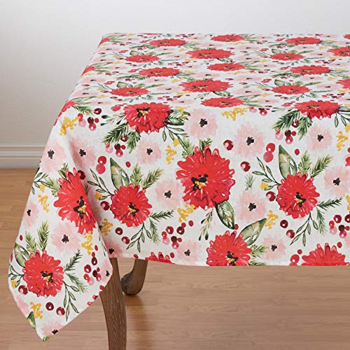 Fennco Styles Beautiful Holiday Floral 100% Linen Tablecloth, 60"x60", Square