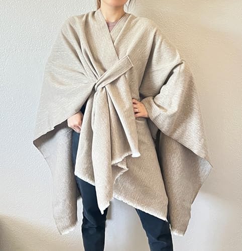 stylesilove Women Elegant Solid Color Fringe Poncho Open Front Shawl Cape Ultra Warm Wrap for Autumn Winter Season