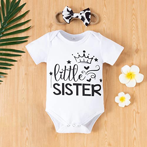 stylesilove Infant Baby Girls Little Sister Bodysuit and Dalmatian Dot Shorts, Bow Headband 3pcs Short Sleeve Cotton Outfit