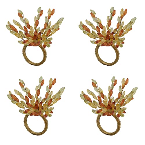 Fennco Styles Hand Beaded Flower Design Decorative Napkin Rings, Set of 4 - Glass Beads Napkin Holders for Home, Dining Table, Banquets, Christmas Décor and Special Occasion