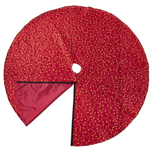 Fennco Styles Elegant Gold Embroidery Burgundy Christmas Tree Skirt, One Piece for Home, Holiday Decoration and Special Occasion
