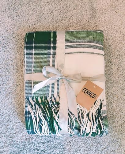 Fennco Styles Classic Plaid Pattern Fringe Throw Blanket 50" W x 60" L - Rustic Cozy Blanket for Home, Couch, Bedroom, Living Room, Office, and Holiday Décor