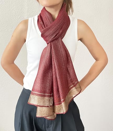 stylesilove Women Shimmering Striped Scarf Silk-like Scarves Ultra Lightweight Soft Shawl Neck Wraps