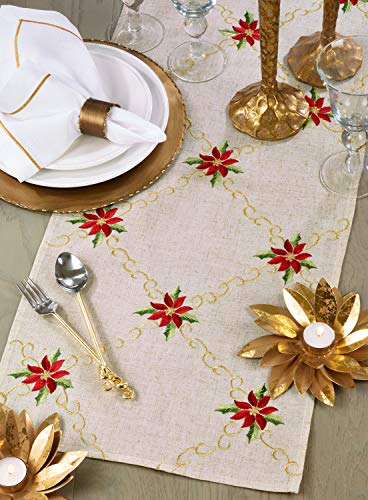 Fennco Styles Holiday Christmas Embroidered Snowflak 16 x 72 Inch Table Runner - Festive Table Runner for Christmas Banquets, Family Gathering, Special Events and Holiday Home Décor