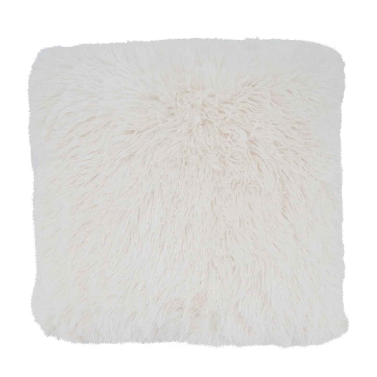 Fennco Styles Classic Faux Fur Decorative Throw Pillow Cover 18 x 18 Inch - Ivory Plush Cushion Case for Home, Couch, Living Room, Office and Holiday Décor