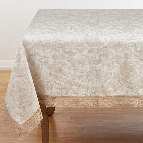 Fennco Styles Feronia Collection Country Jacquard Lace Trim Cotton Blend Table Linen – Natural Table Runner for Banquet, Family Gathering, Special Events and Home Décor