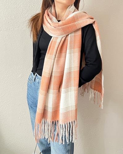 stylesilove Women Classic Plaid Fringe Cashmere Scarf Warm Ultra Soft Scarves Shawl Neck Wraps for All Season, 6 Colors