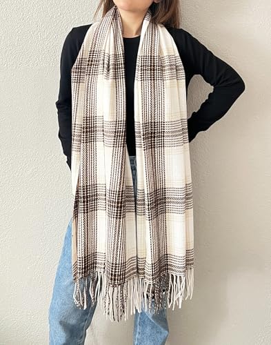 stylesilove Women Classic Plaid Fringe Cashmere Scarf Warm Ultra Soft Scarves Shawl Neck Wraps for All Season, 6 Colors