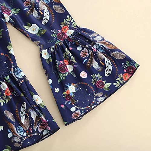 stylesilove Toddler Kid Girls Stay Wild Tie-Dye Short Sleeve Top & Floral Flare Pants 2pcs Multicolored Dream Catcher Outfit