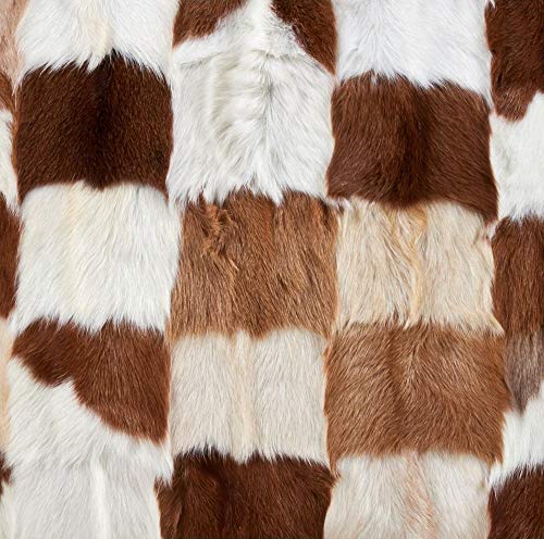 Fennco Styles Rustic Goat Fur Patchwork 18 x 18 Inch Decorative Throw Pillow with Case & Insert - Brown Fur Pillow for Couch, Bedroom and Living Room Décor