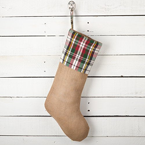 Fennco Styles Inverness Collection Plaid Design Decorative Jute Christmas Stocking -13"x19"