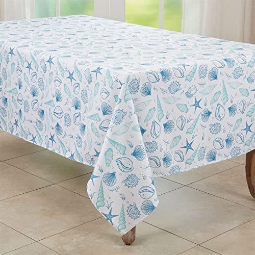 Fennco Styles Coastal Seashells Table Runner 16" W x 70" L - Blue Sealife Nautical Table Cover for Dining Room Decor, Everyday Use, Summer Gathering, Banquets, and Special Occasions