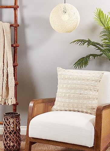 Fennco Styles Natural Stripe Woven Deisgn Decorative Throw Pillow Cover 20" W x 20" L - Modern Textured Cushion Case for Home, Couch, Bedroom, Living Room and Office Décor