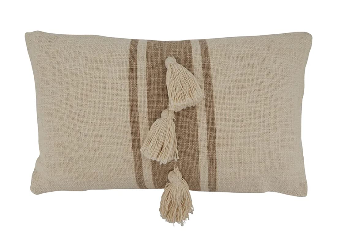 Fennco Styles Woven Striped Tassel Decorative Cotton Throw Pillow - Textured Cushion for Home, Couch, Bedroom, Living Room and Office Décor