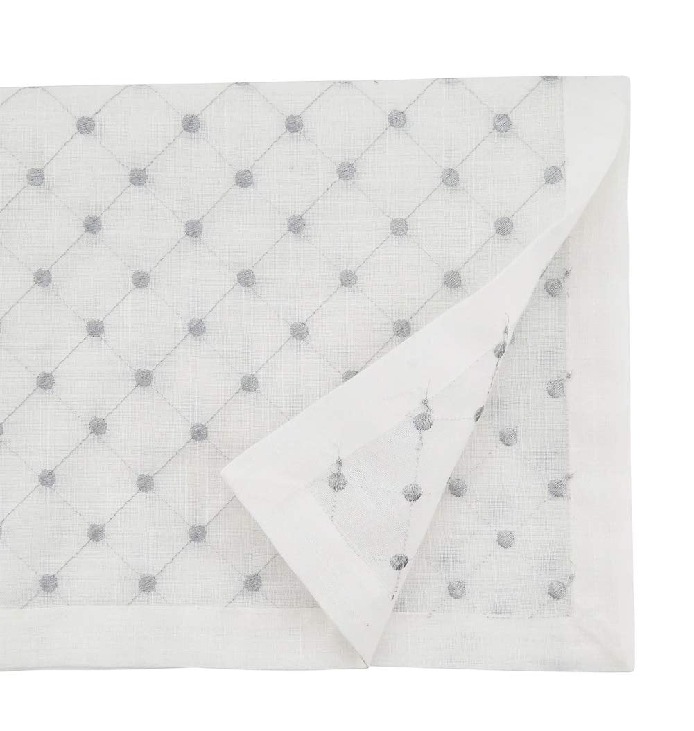Fennco Styles Silver Embroidered Diamond Design Table Linen Collection – White Table Cover for Home Décor, Dining Table, Banquets, Holidays and Special Occasions