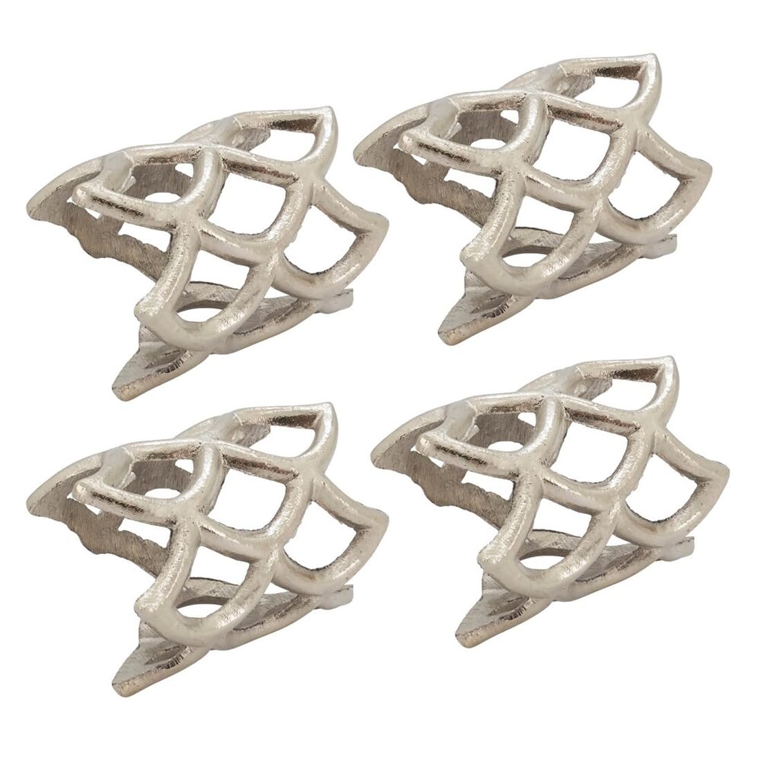 Fennco Styles Elegant Scallop Coral Metal Napkin Rings, Set of 4 - Silver Aluminum Napkin Holders for Dining Table, Home, Banquets, Holidays, Family Gatherings and Special Events