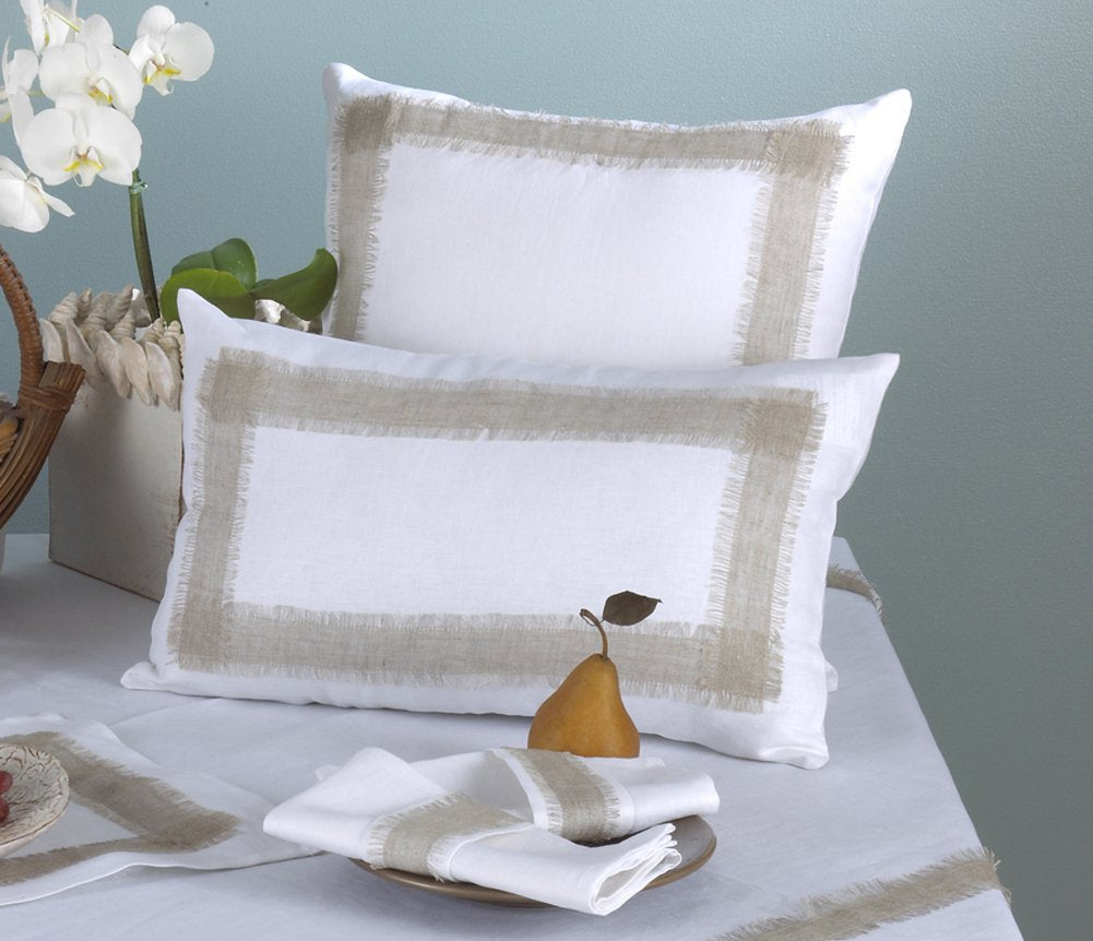 Fennco Styles White Crisp Natural Banded Rectangular 100% Linen Decorative Throw Pillow 12 x 20 Inch - White Accent Pillow for Home, Couch, Living Room, Bedroom and Office Decor