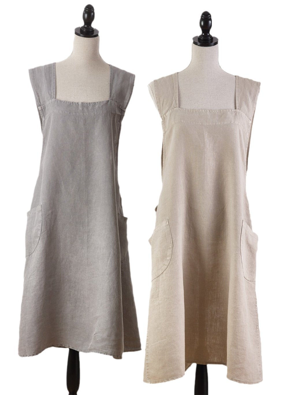 Fennco Styles Solid Criss Cross Back Apron Pure 100% Linen Cooking Kitchen Apron