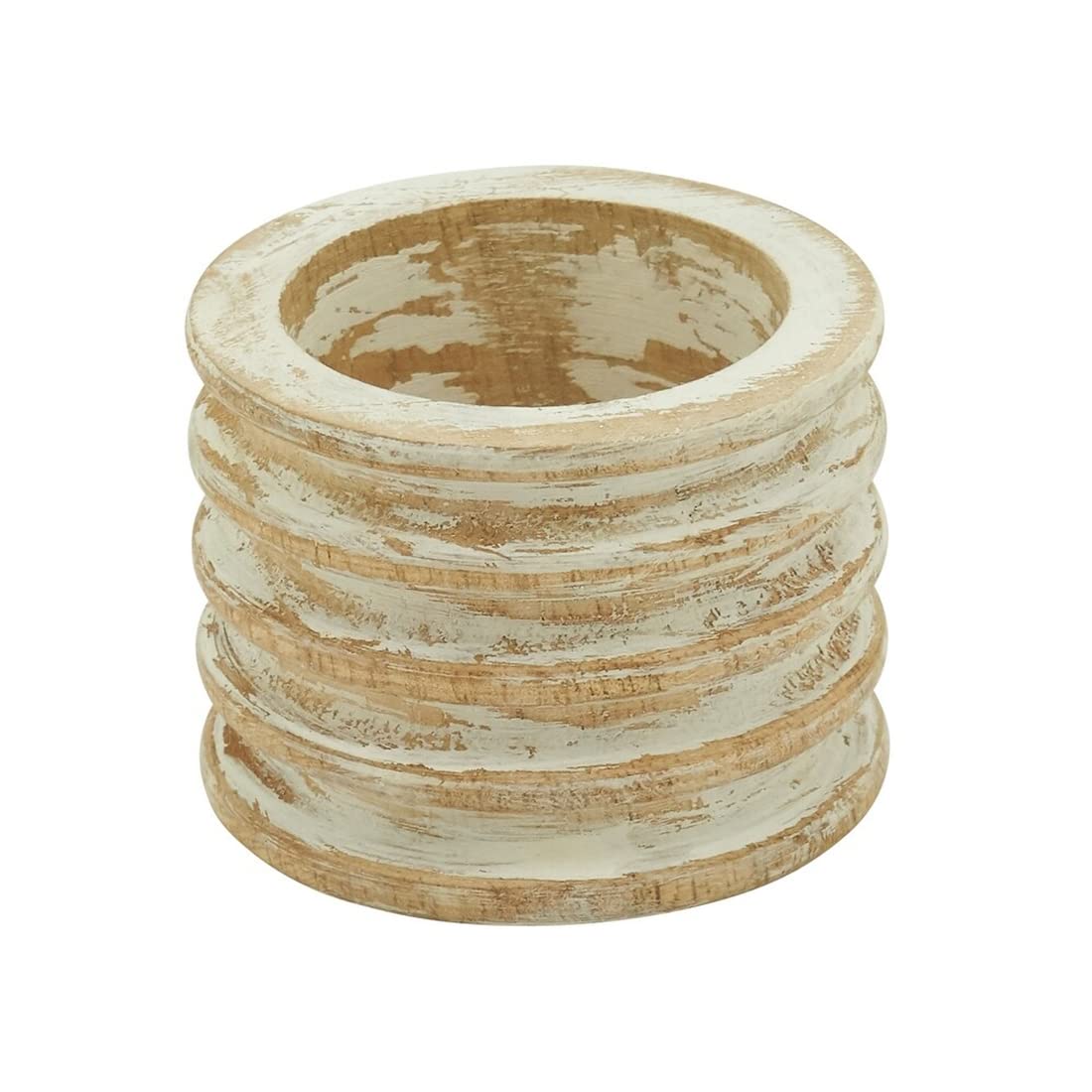 Fennco Styles Mango Wood Ribbed Napkin Rings, Set of 4 - Natural Decorative Wooden Napkin Holders for Home, Dining Room, Banquet, Family Gathering, Holiday and Special Occasion