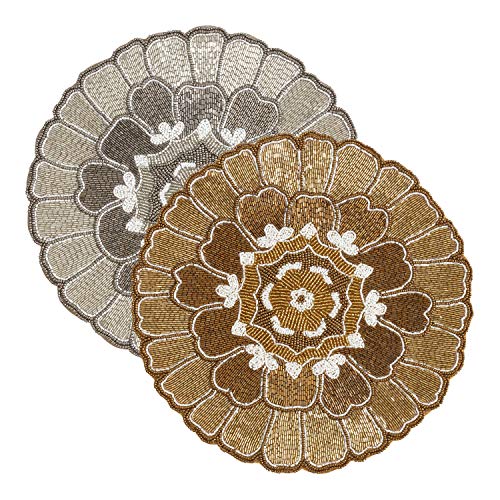 Fennco Styles Sanskrit Collection Vintage Open Floral Glass Beaded 14 x 14 Inch Place Mat – Variety Color Placemat for Banquets, Family Gathering, Special Events and Home Décor