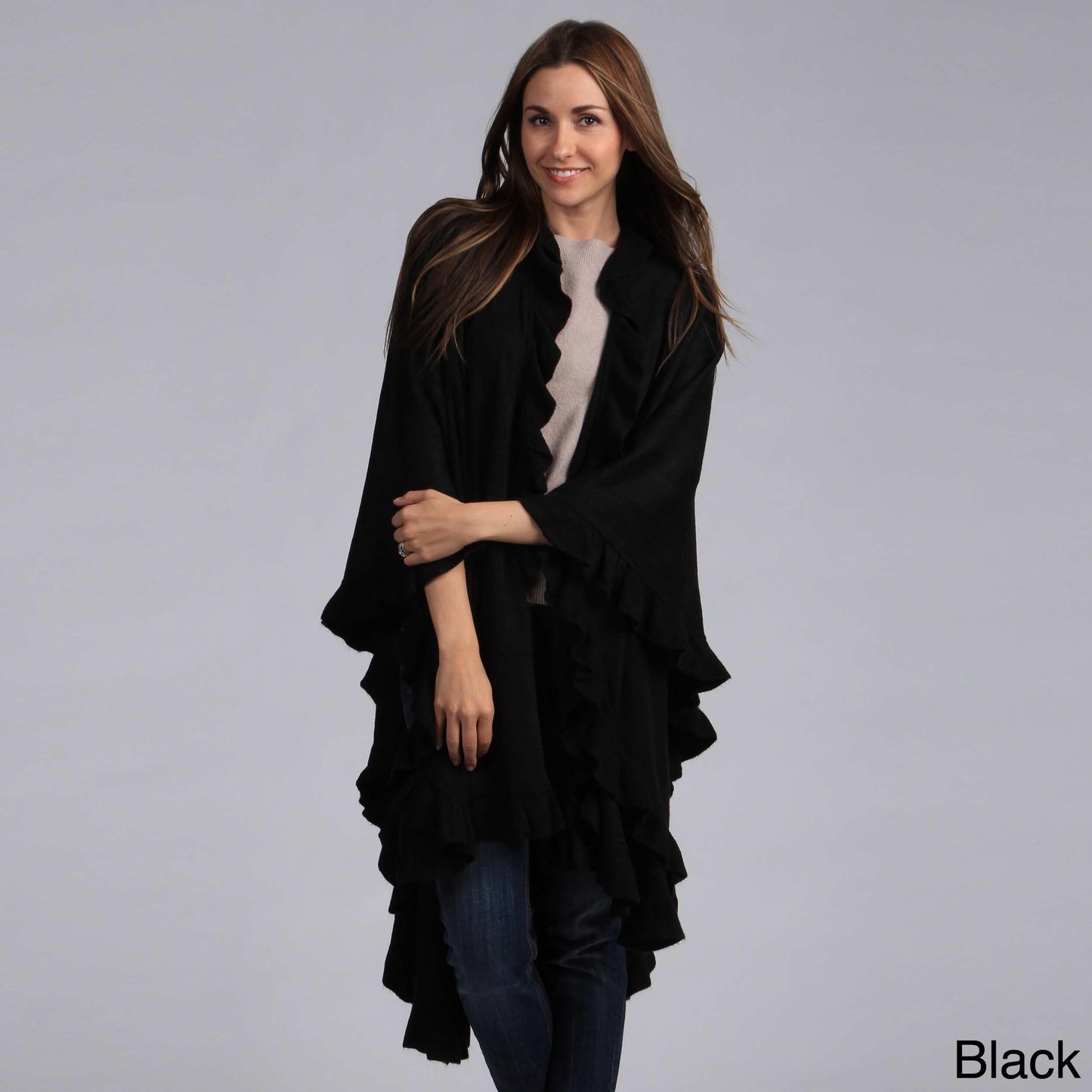 stylesilove Michonne Collection Knit Ruffled 44 x 78 Inch Wrap Poncho Cape for Cold Weather