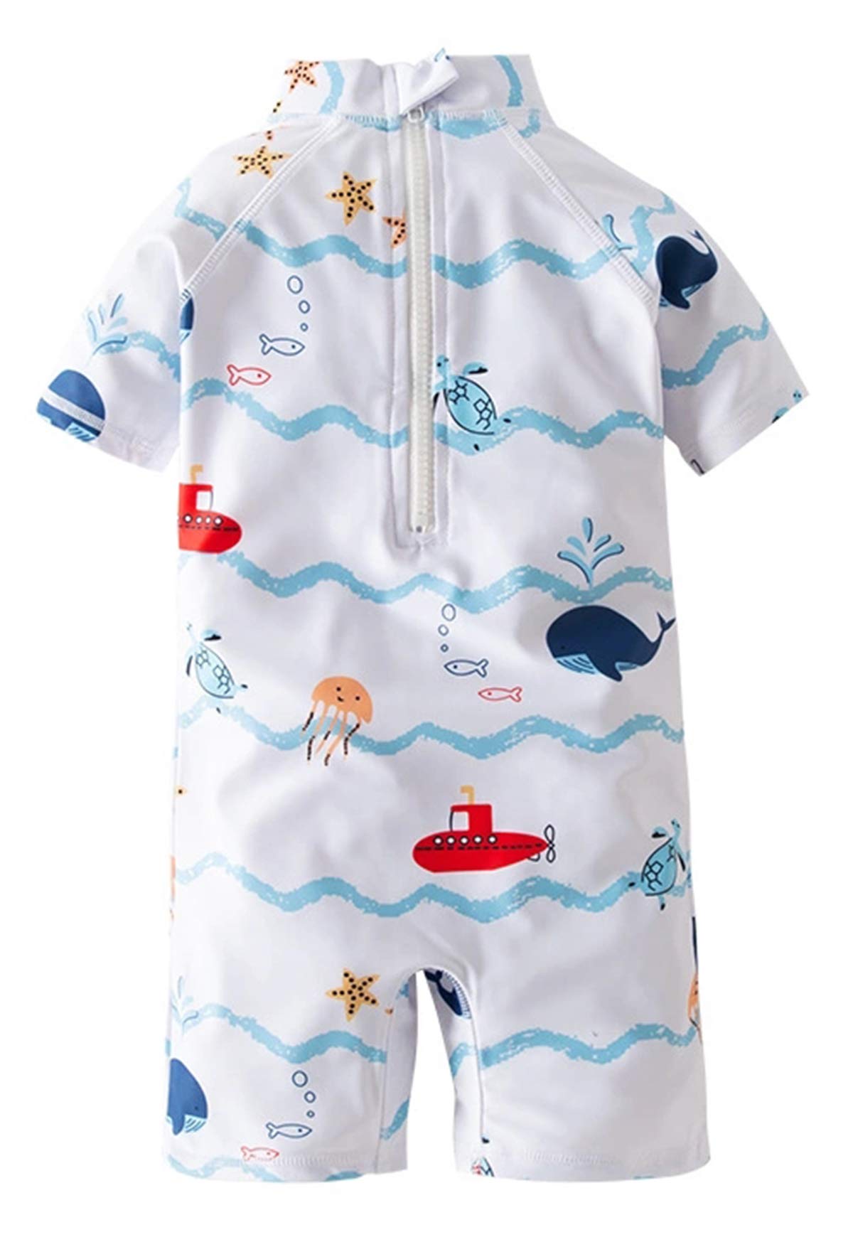 Styles I Love Little Boys Sea Animals Print One-Piece Rash Guard Swimsuit with Sun Hat 2pcs Set Bathing Suit Beach Swimwear