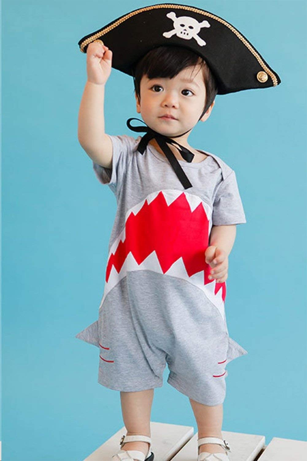 stylesilove Infant Baby Boys Grey Shark Cotton Romper Jumpsuit Spring Summer Casual Outfit