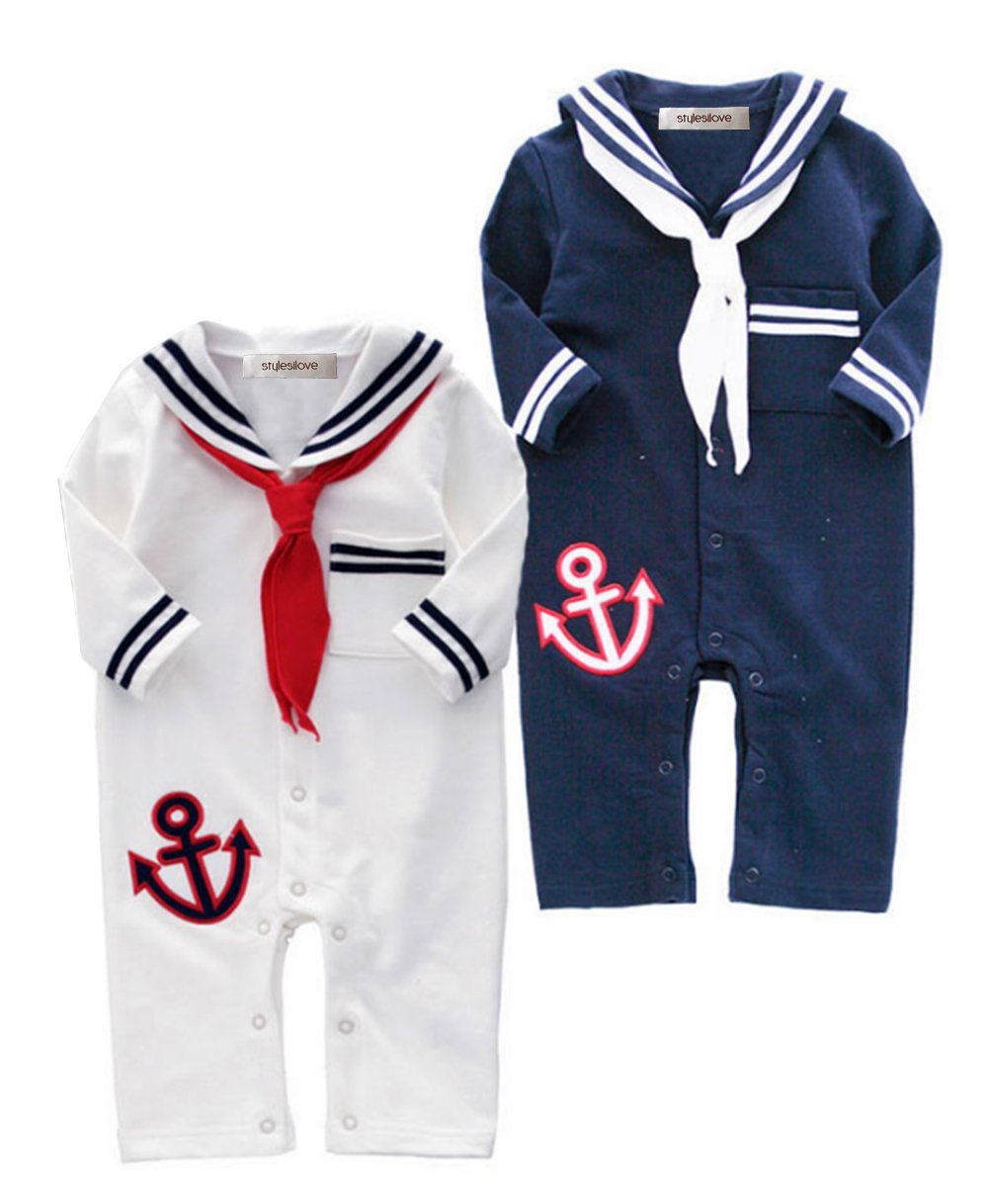 stylesilove Newborn Infant Toddler Baby Boy Sailor Anchor Cosplay Romper Jumpsuit Holiday Festival Onesie Outfit (95/18-24 Months, Navy Blue)