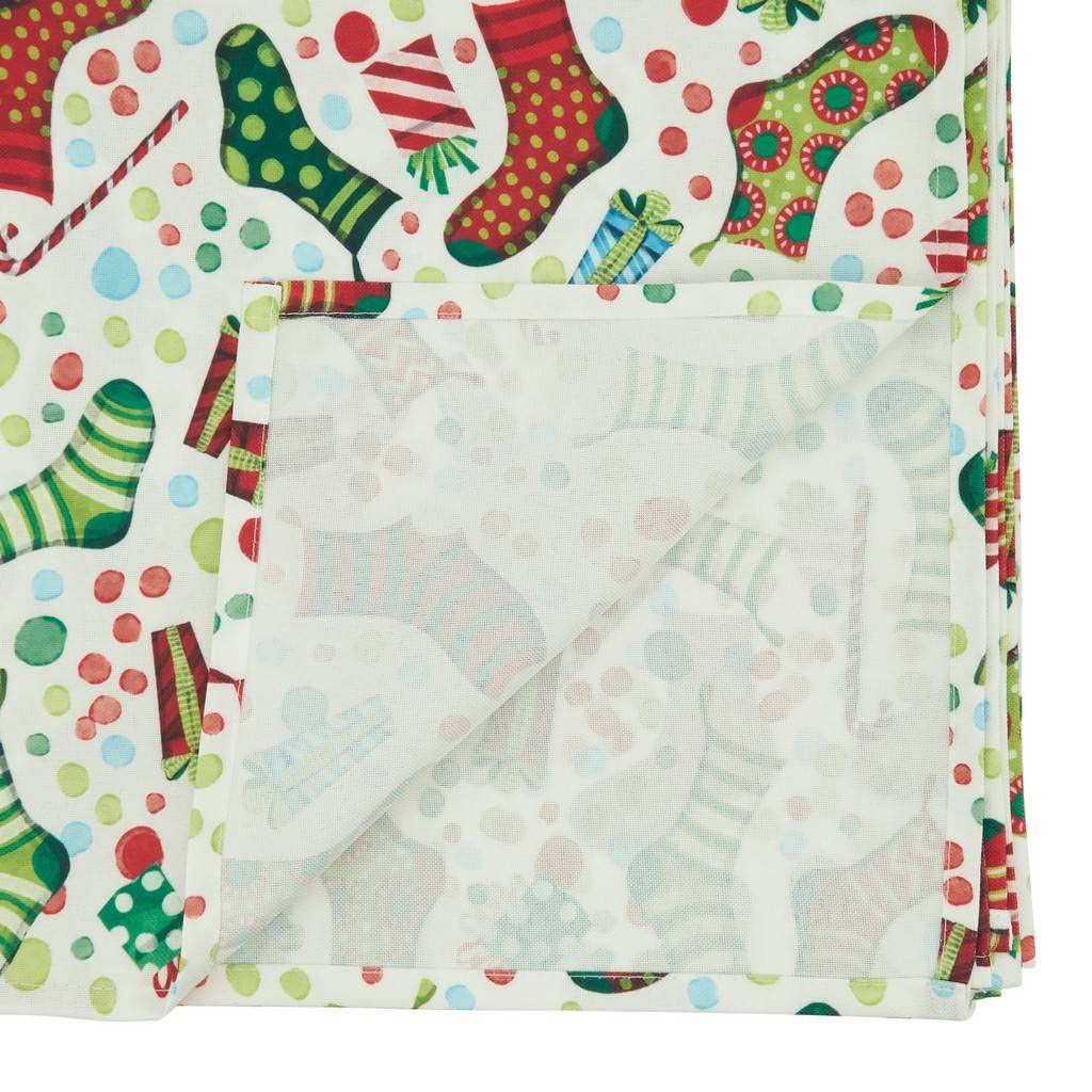 Fennco Styles Christmas Stockings Holiday Tablecloth 65" W X 84" L - Multicolor Stocking Print Festive Table Cover for Christmas Décor, Dining Room, Banquet, Family Gathering and Special Events