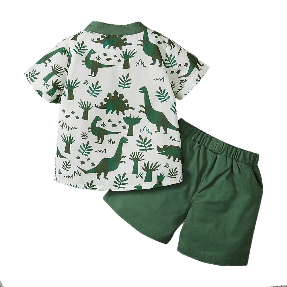 Styles I Love Toddler Little Boys Green Dinosaurs Printed Henley Shirt and Shorts 2pcs Short Sleeve Outfit Summer Clothes