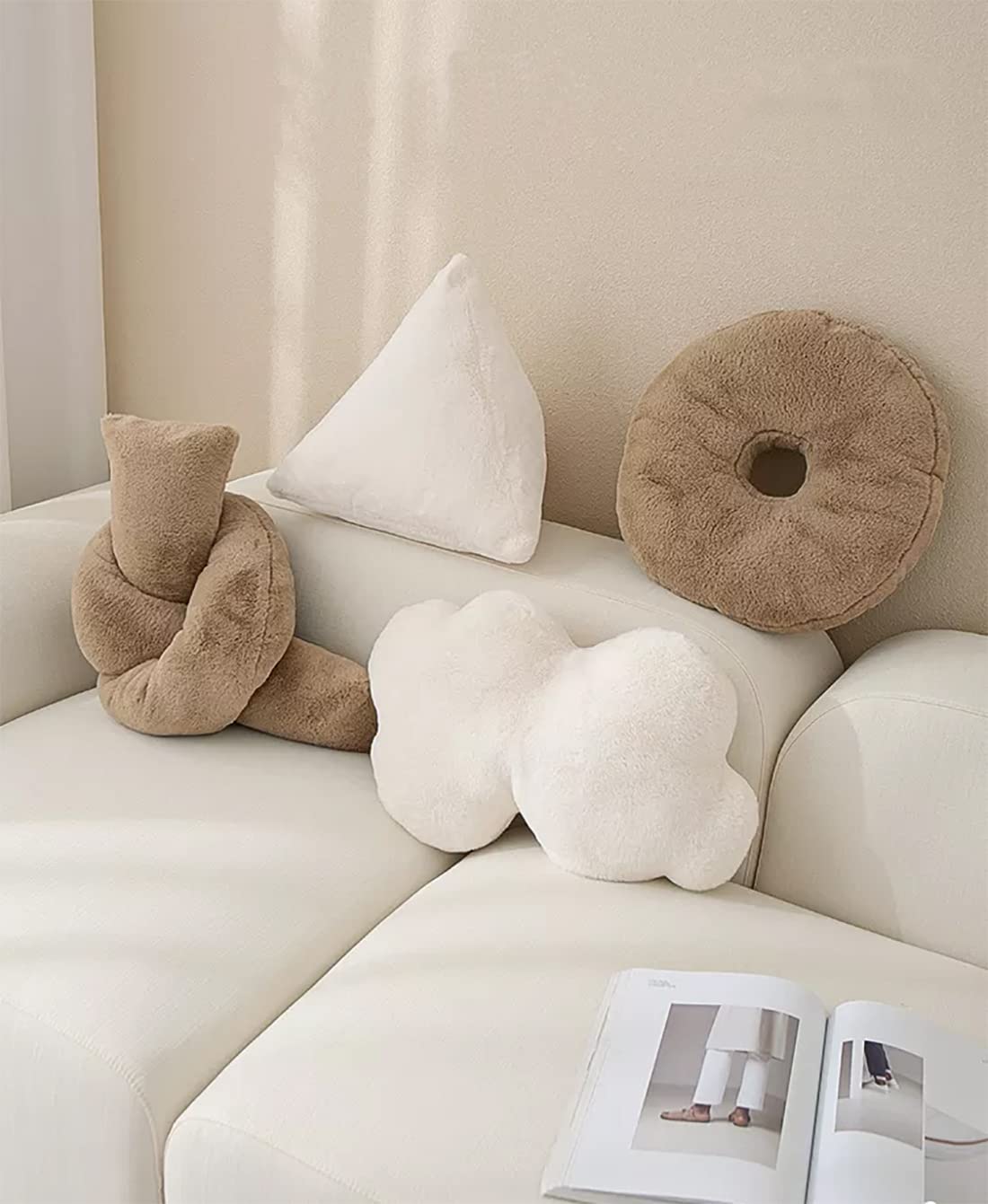 Fennco Styles Faux Fur Donut Shaped Decorative Plush Throw Pillow 16" Round - Brown Fluffy Soft Cushion for Kids Room, Playroom, Bedroom, Living Room, Nursery, Office Décor
