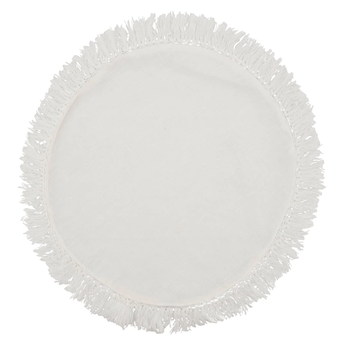 Fennco Styles Stonewashed Fringe Design 100% Linen Placemats 13" Round, Set of 4 - Blue-Grey Table Mats for Christmas, Holiday, Dining Table, Everyday Use, Banquets and Special Occasion