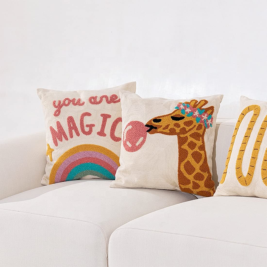 Fennco Styles Embroidery Giraffe Decorative Cotton Throw Pillow 17" W x 17" L