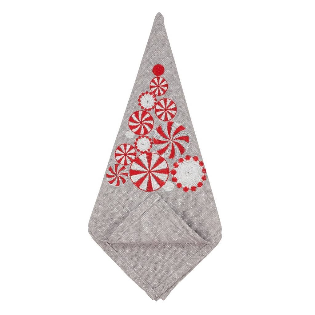 Fennco Styles Embroidered Peppermint Holiday Tablecloth 70" W x 70" L - Silver Festive Table Cover for Christmas, Family Gathering, Banquets and Special Events