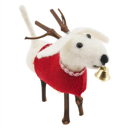 Fennco Styles Handmade Wool Blend Creative Christmas Ornament - Dog Twig Antlers for Christmas Tree Décor, Holiday, Home, Tabletop and Kids Room Decorations