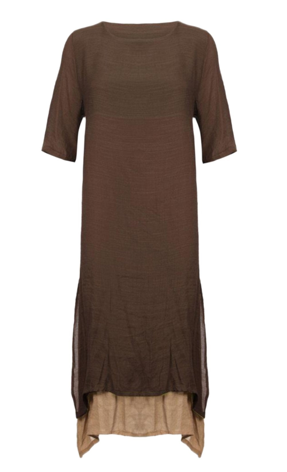 stylesilove Women Girls Short Sleeve Linen-Cotton Loose Long Maxi Dress