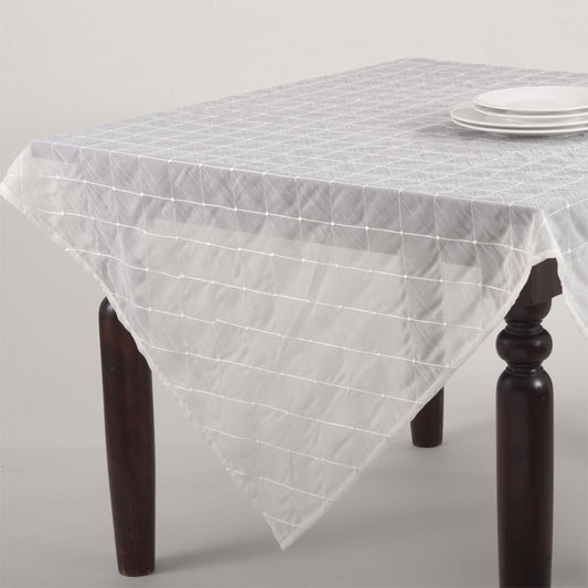 Fennco Styles La Belle Epoque Stitched Sheer Tablecloth, 5 Colors (60"x60", Ivory)
