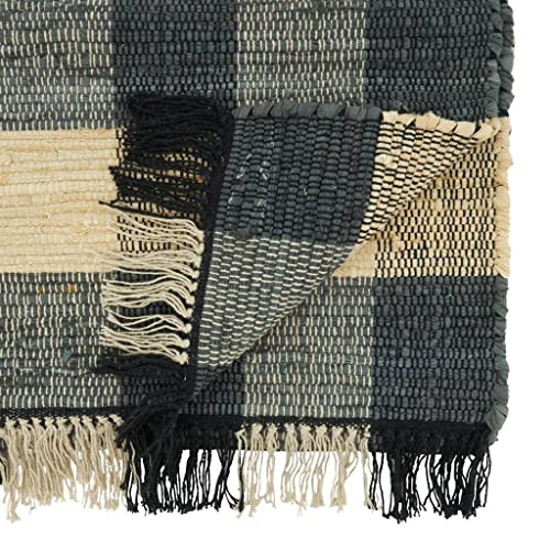 Fennco Styles Checkered Chindi Cotton Tassel Table Runner 16" W x 72" L - Navy Blue Woven Table Cover for Home, Dining Room, Banquets, Family Gatherings and Special Occasions