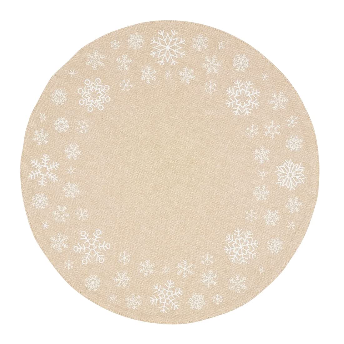 Fennco Styles Christmas Collection Embroidered Design Placemats 14" Round, Set of 4 - Festive Table Mats for Christmas, Winter Holidays, Home Décor, Banquet, Family Gathering, Special Occasion