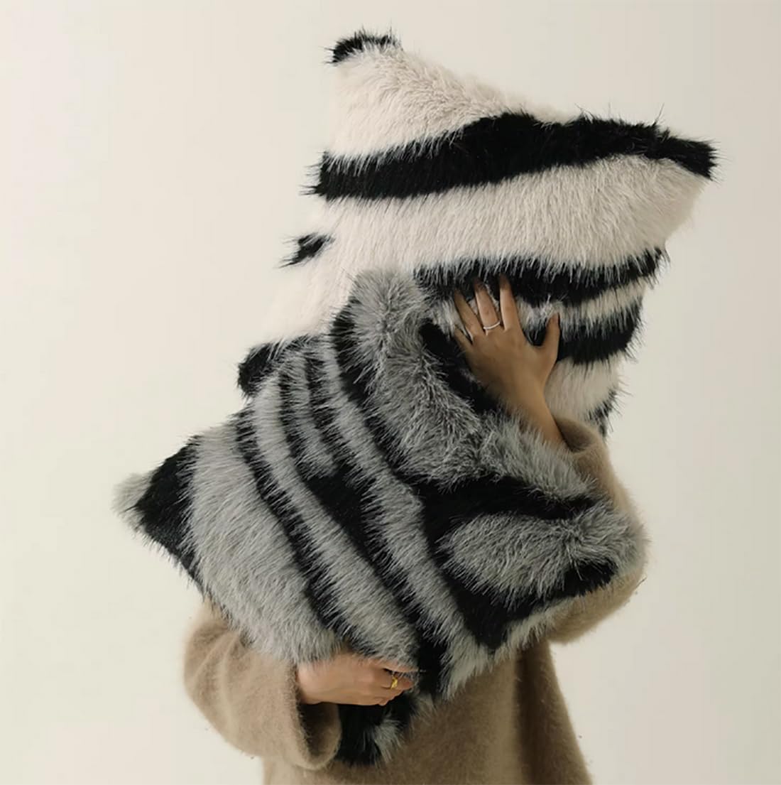 Fennco Styles Zebra Faux Fur Animal Design Decorative Throw Pillow Cover 18" W x 18" L – Black Stripe Plush Cushion Case for Couch, Bedroom, Living Room and Office Décor