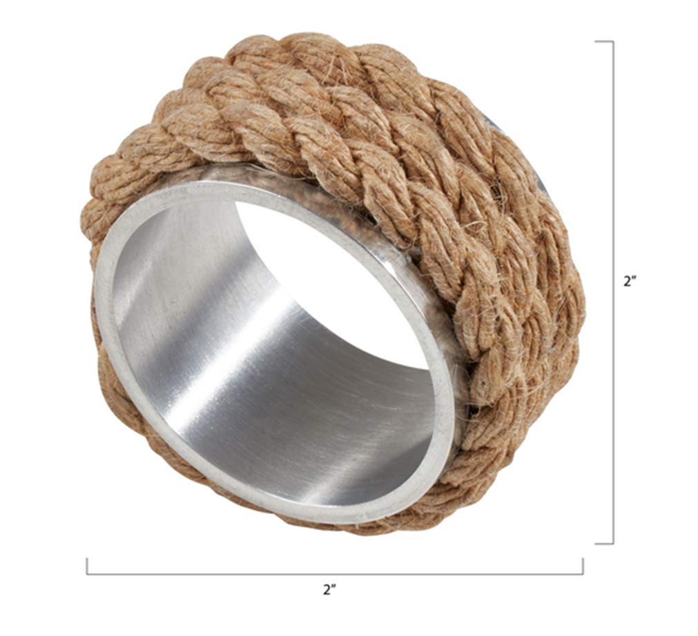 Fennco Styles Nautical Rope Design Aluminum Napkin Rings for Home Decor or Everyday Dining, Set of 4, Natural