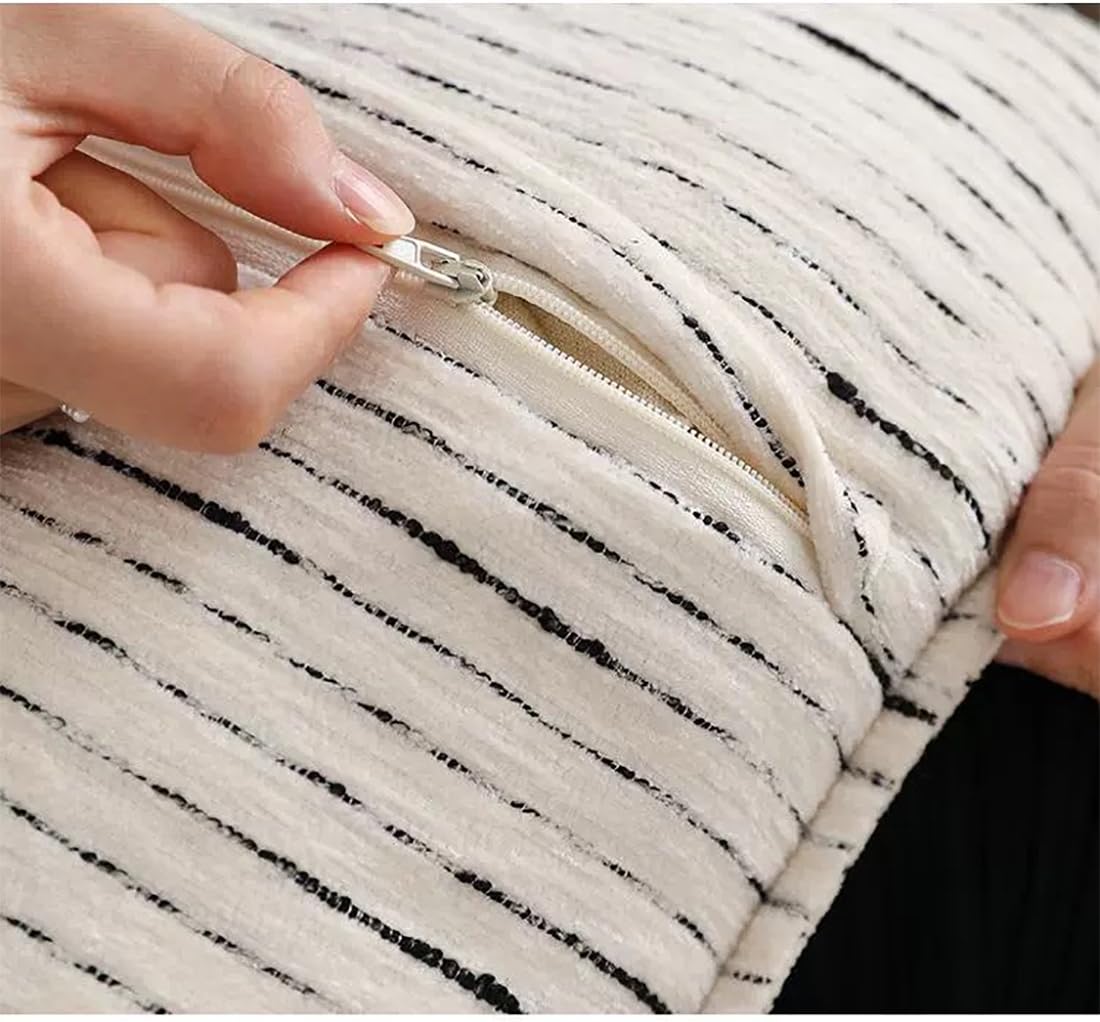 Fennco Styles Black Stripe Chenille Decorative Filled Throw Pillow - White Woven Soft Cushion for Home, Couch, Bedroom, Living Room and Office Décor