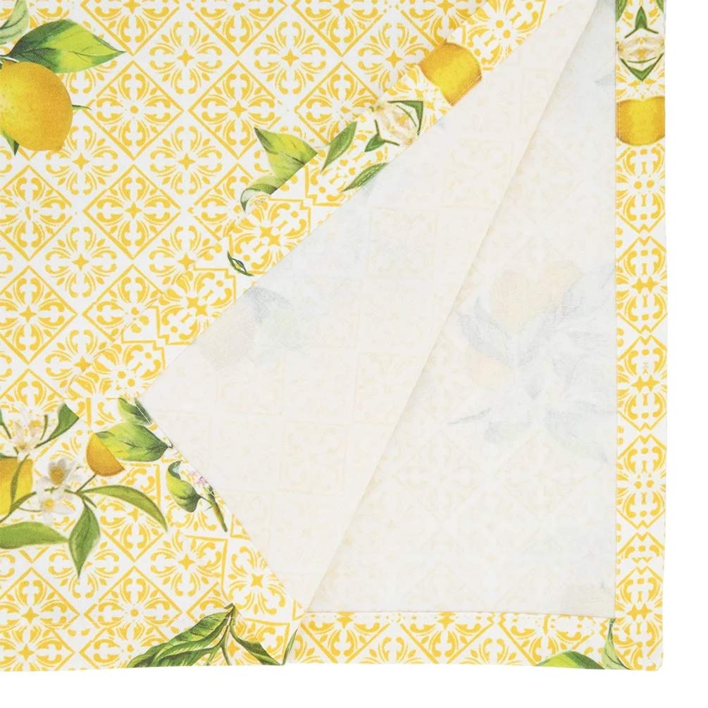 Fennco Styles Lemon Block Print Cotton Table Runner 16 x 72 Inch - Yellow Table Cover for Everyday Use, Dining Table Décor, Banquets, Family Gathering and Special Events