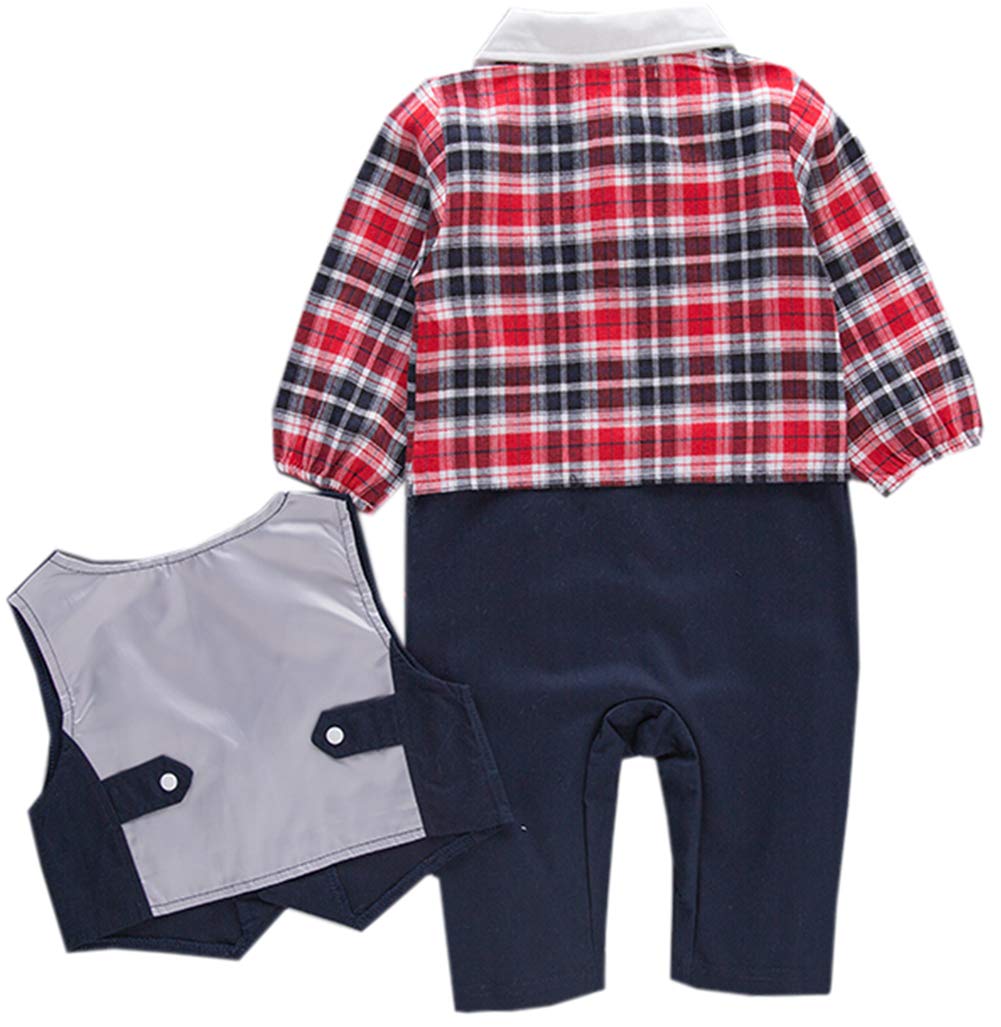 stylesilove Toddler Boys Long Sleeve Bow-tie Tuxedo Romper with Vest 2 Pcs Autumn Winter Formal Outfit
